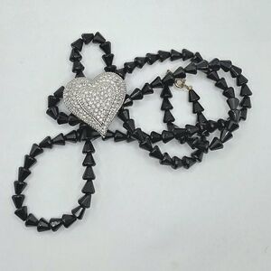 ERWIN PEARL RHINESTONE HEART WITH VINTAGE JET NECKLACE